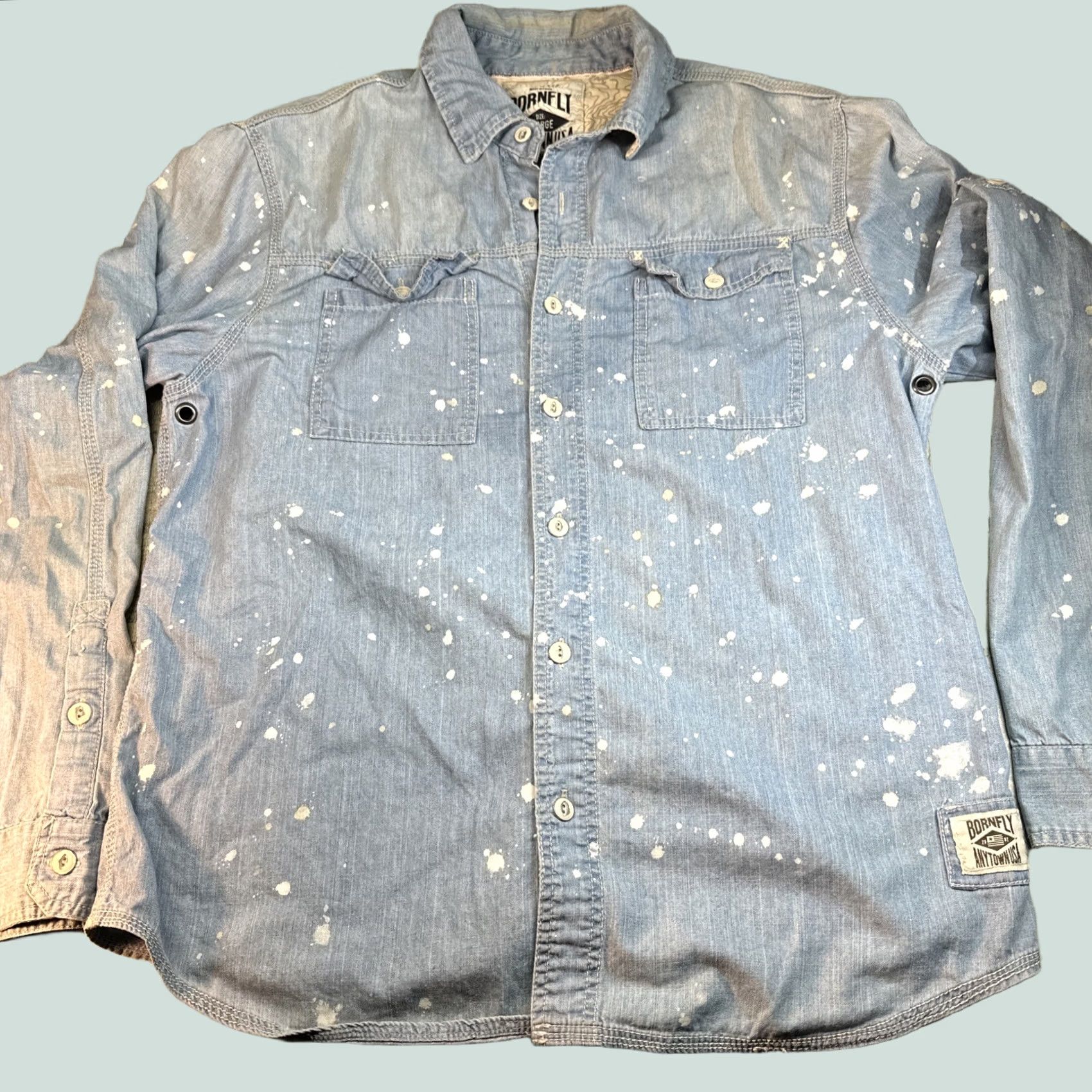 X-LARGE Bornfly Button-Up Denim Shirt XL Men Blue Long Sleeve Regular Fit X-Large Size US XL / EU 56 / 4 - 1 Thumbnail