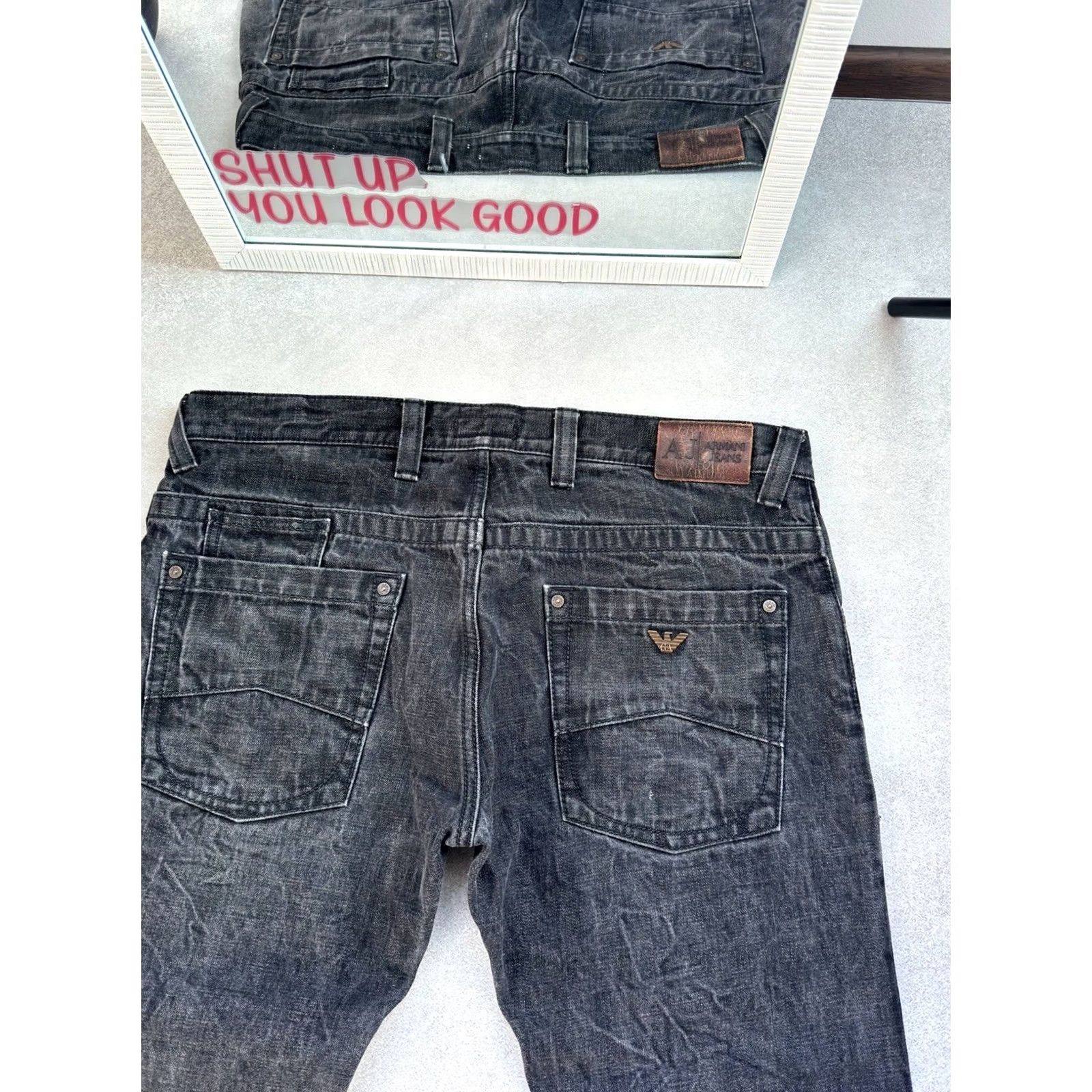 Vintage Armani Jeans Jeans Gray Regular Mens Size 36 Inseam 34 Distressed Logo Y2K Vintage 90s Metal Leg Wide-Leg Pants Size US 36 / EU 52 - 6 Thumbnail