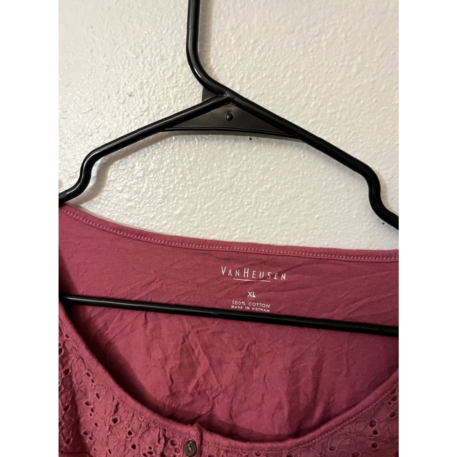 Van Heusen Van Heusen Women's Large Pink Cotton Short Sleeve Henley Blouse Size L / US 10 / IT 46 - 2 Thumbnail