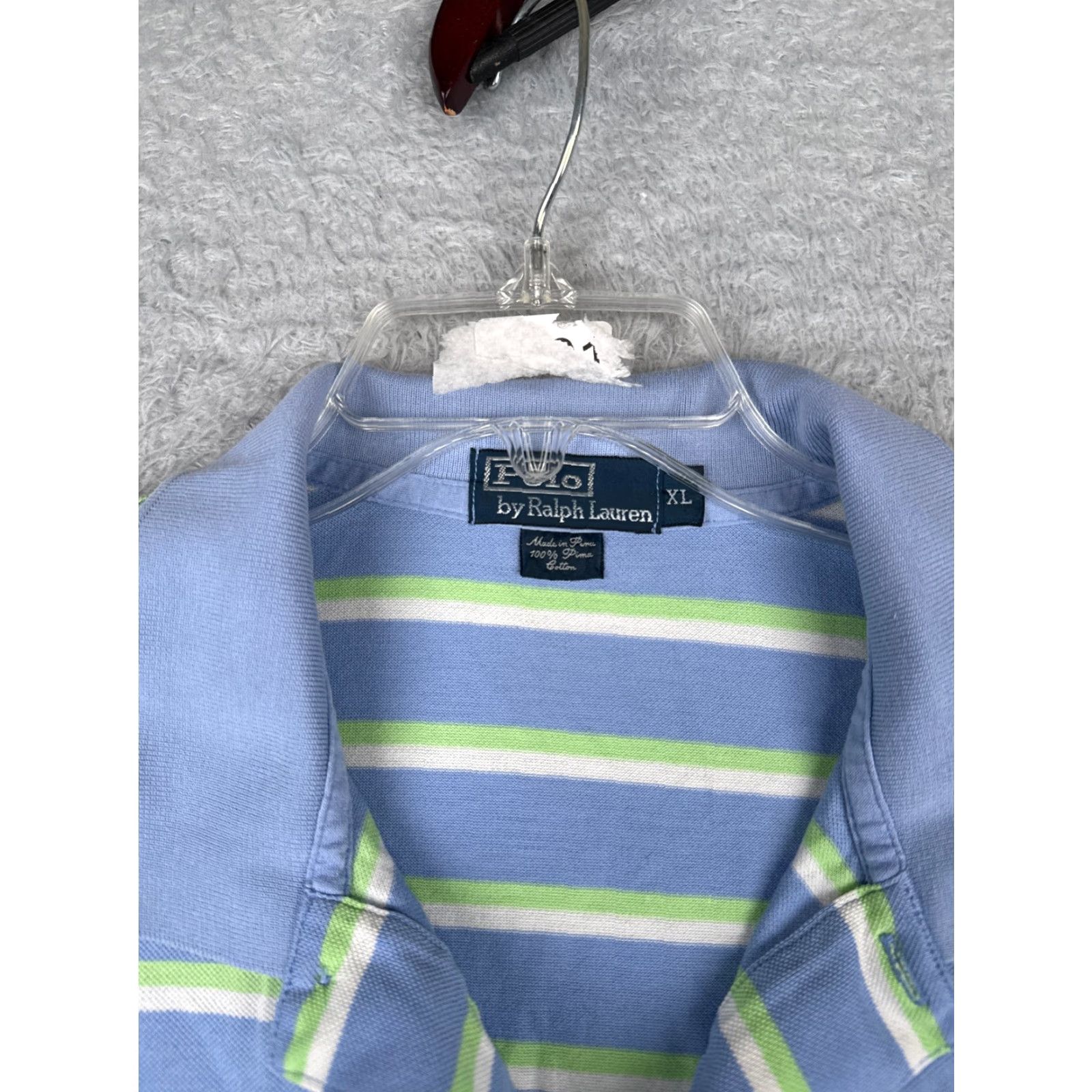 VINTAGE Ralph Lauren Polo Shirt Men XL Blue Stripe Cotton Pima 80s Polo Shirt, Golf, Modern, American, Sports Mens