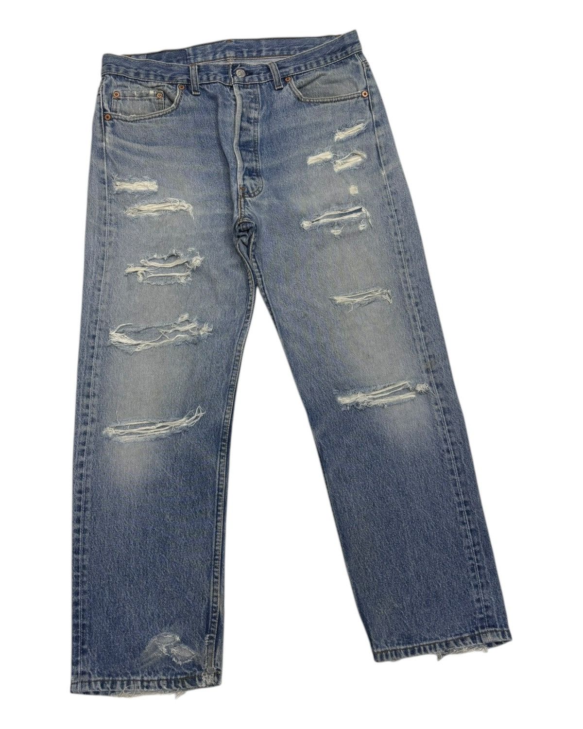 Levi's LEVIS 501 USA DISTRESSED THRASHED RIPPED DENIM JEANS Size US 34 / EU 50 - 5 Thumbnail