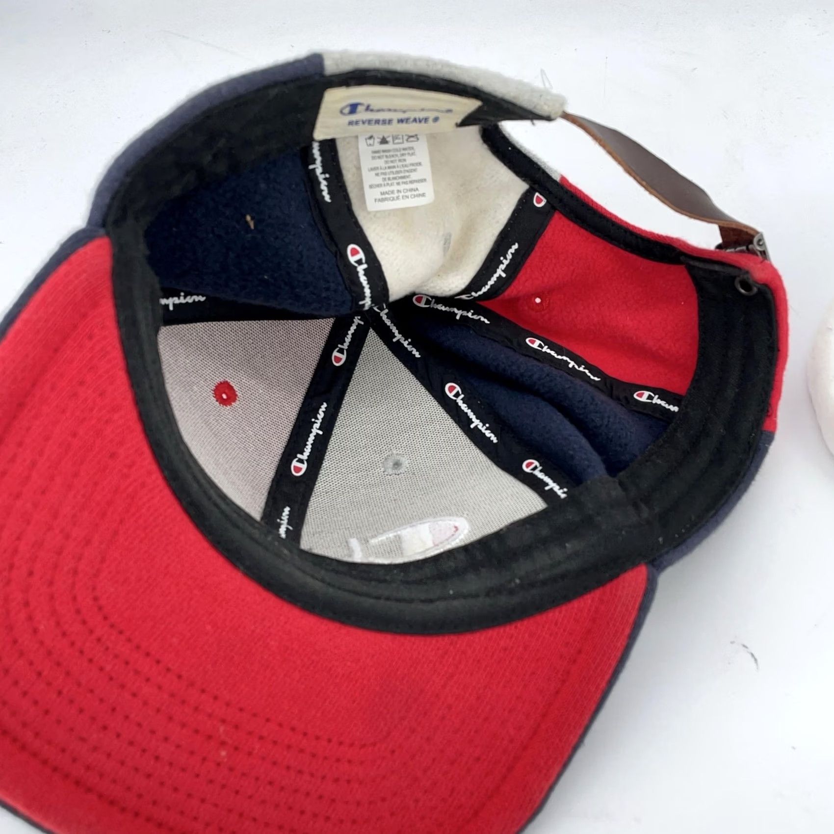 Champion Champion Hat Cap Strap Back Red Navy Colorblock Embroidered Mens Size ONE SIZE - 6 Thumbnail