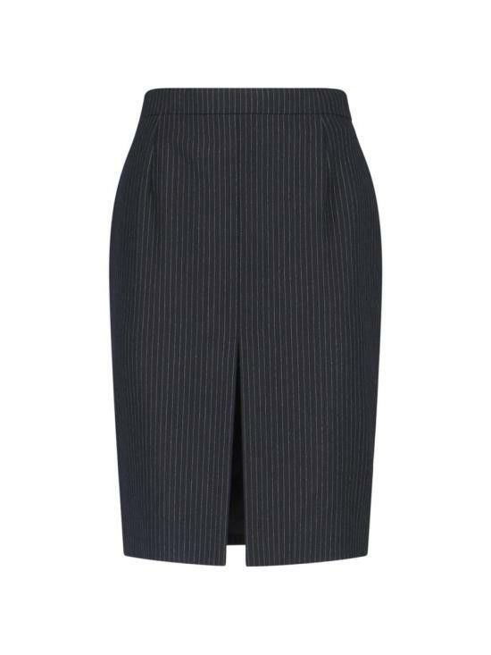 Saint Laurent Paris o1s1wg111024 Pencil Skirt in Lamé Striped Wool in Black Size 28" / US 6 / IT 42 - 1 Preview