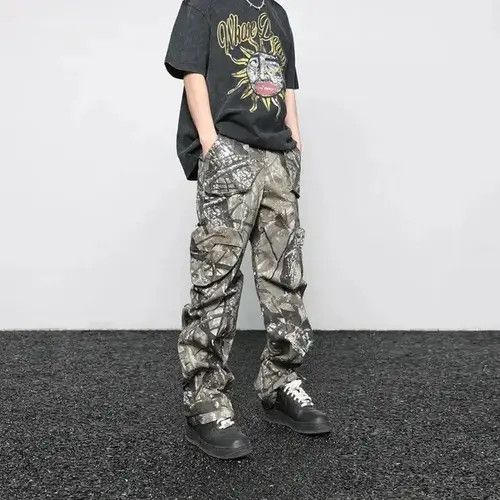 Ring Of Fire Y2K Big Pocket Camouflage Drawstring Cargo Pants Size US 32 / EU 48 - 1 Thumbnail