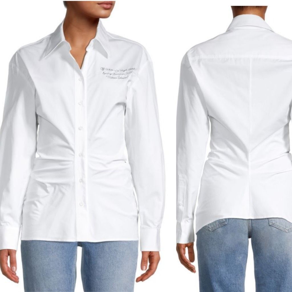 Off-White Off-White Top Embroidered Poplin Long Sleeve Draped Button U Size XS / US 0-2 / IT 36-38 - 4 Thumbnail
