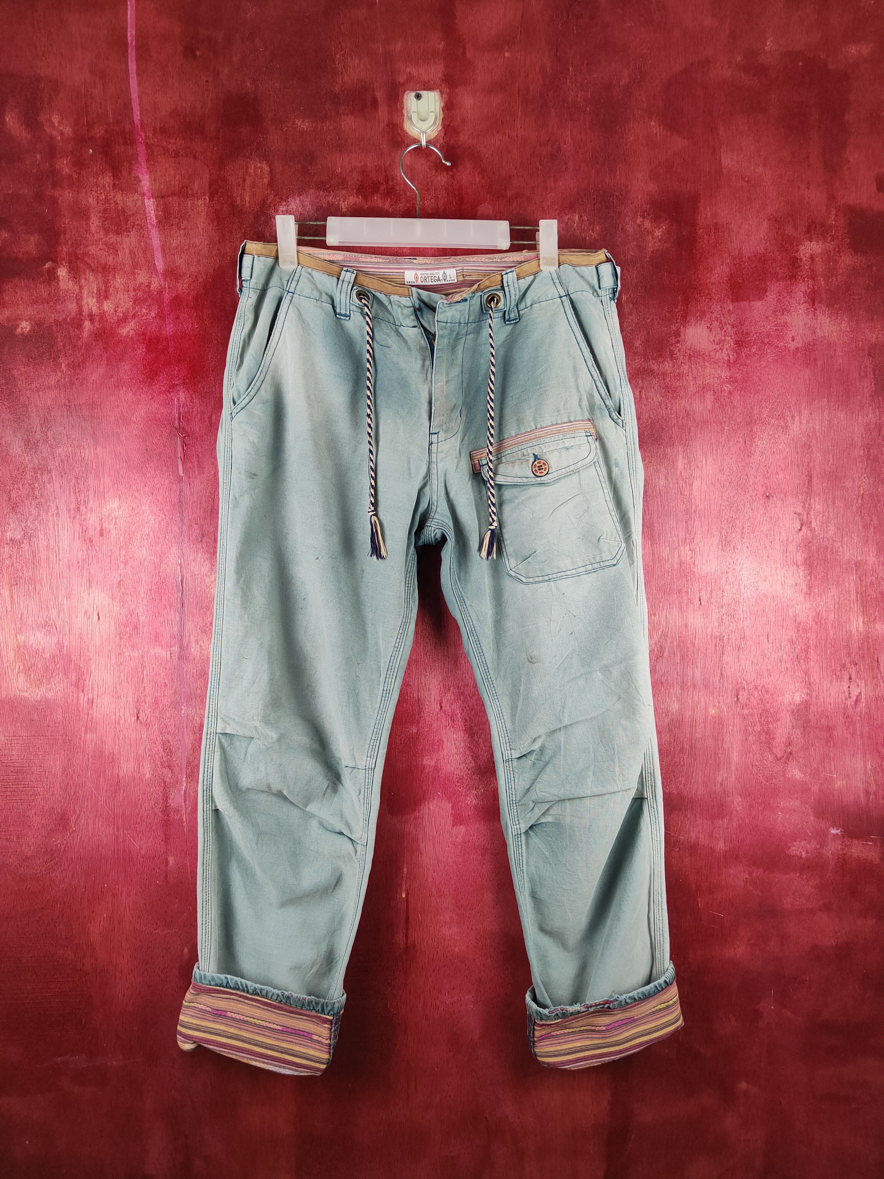 Japanese Brand Vintage Ortega Green Faded Cargo Pants N#S2828 Size US 30 / EU 46 - 1 Thumbnail