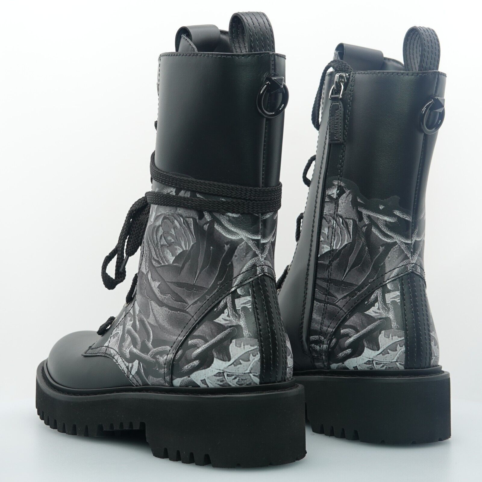 Valentino Valentino x Undercover Black Rose Print Leather Combat Boots Size US 9 / IT 39 - 7 Thumbnail