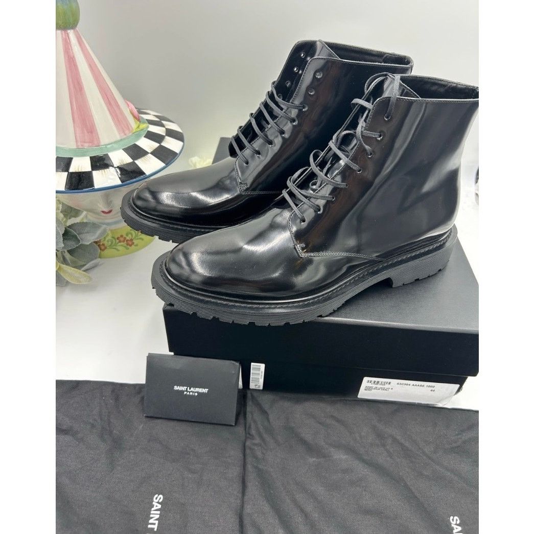Saint Laurent Paris Mens Saint Laurent Glossy Black Lace-Up Ankle Boots size 44 Size US 11 / EU 44 - 7 Thumbnail