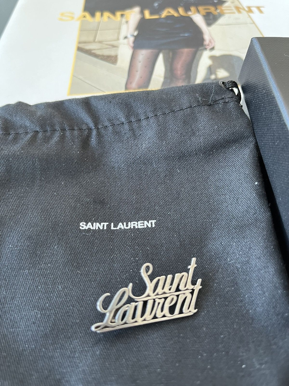 Hedi Slimane × Saint Laurent Paris × Yves Saint Laurent Saint Laurent Rare Runway Logo Brooch Brass Metal Brand New Size ONE SIZE - 2 Thumbnail