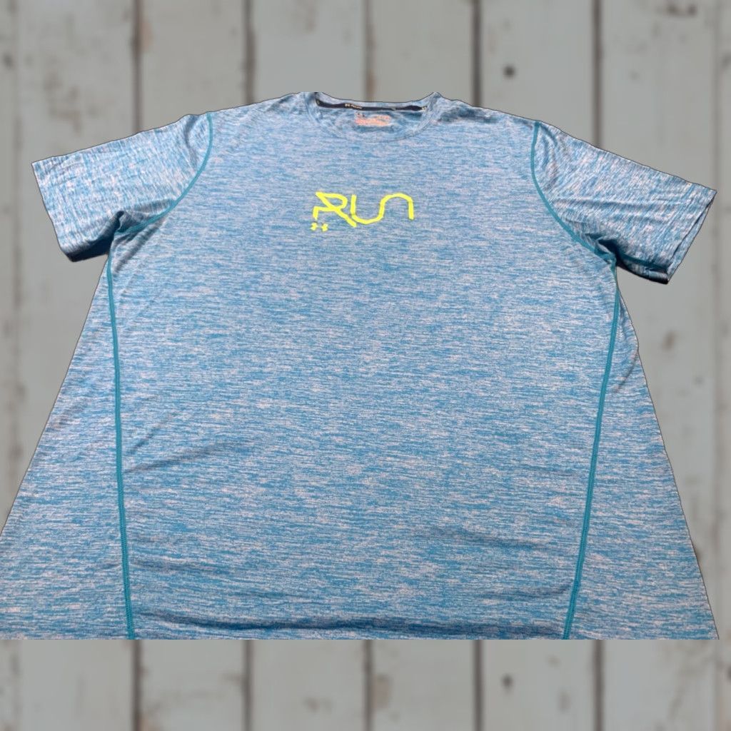 Under Armour UNDER ARMOUR HeatGear Men’s T-Shirt XL Blue Heathered Short Sleeve Crew Neck Logo Moisture Wicking Athletic Run Fit Size US XL / EU 56 / 4 - 1 Thumbnail