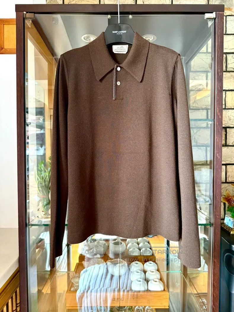 Hermes Hermes Leather Patched Collar Cashmere Knit Sweater Size US S / EU 44-46 / 1 - 1 Thumbnail