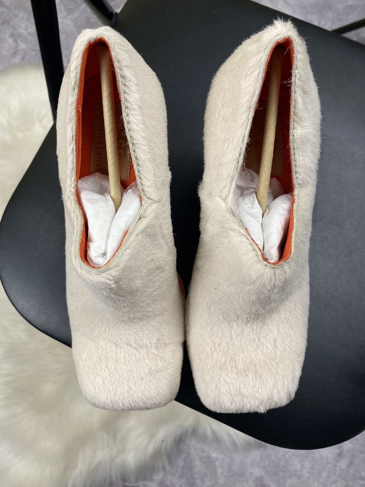 Eckhaus Latta Ugg x Eckhaus Latta Beige Fur Orange Cone Heels Mules Size US 7 / IT 37 - 3 Thumbnail