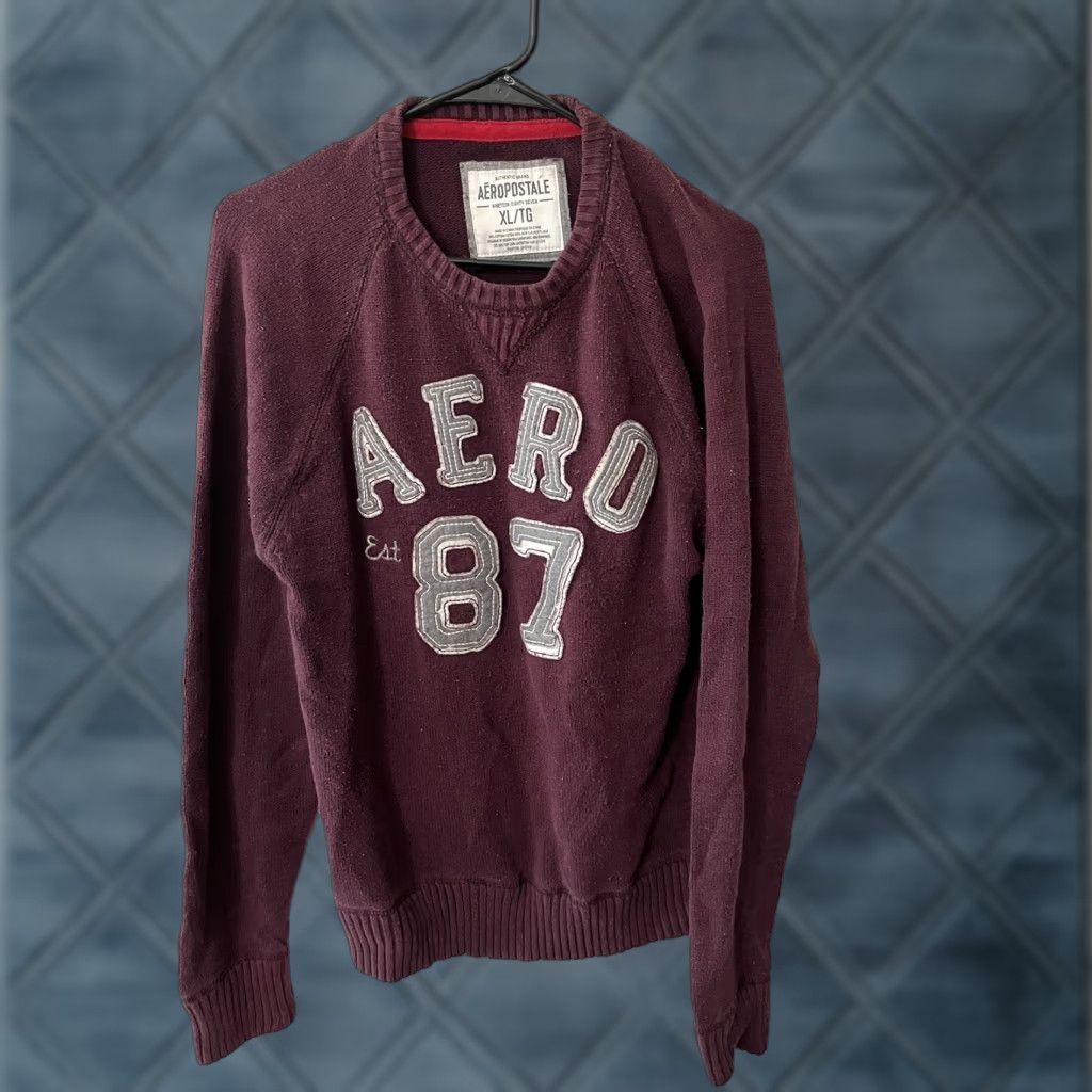Vintage AeroPostale Sweater Mens XL Long Sleeve Crew Neck Pullover Knit Maroon Burguundy Classic Brand Mens XL Sweater Size US XL / EU 56 / 4 - 1 Thumbnail