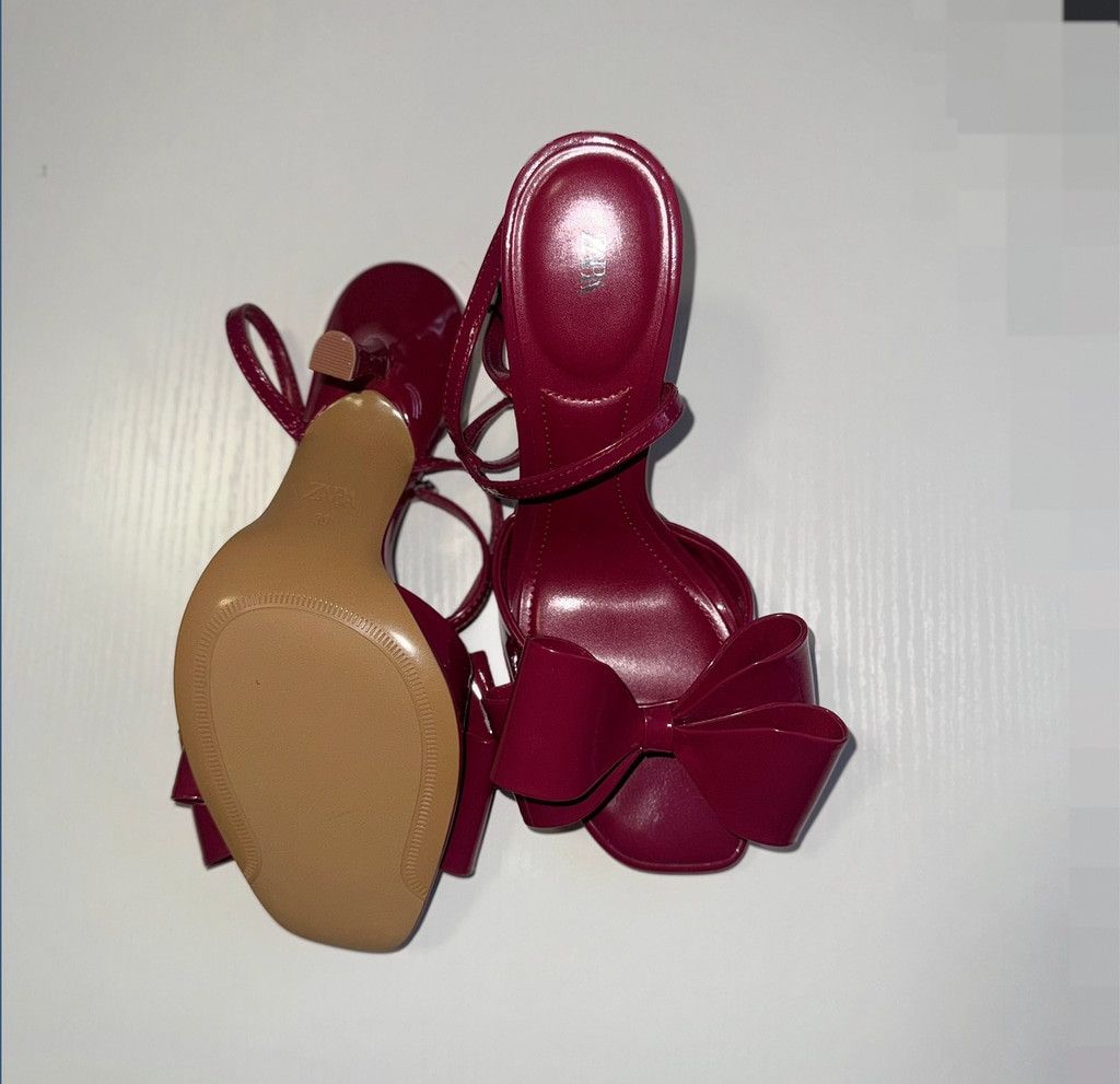 Zara Zara Patent Effect Bow Sandals Size 39 Size US 8 / IT 38 - 9 Thumbnail