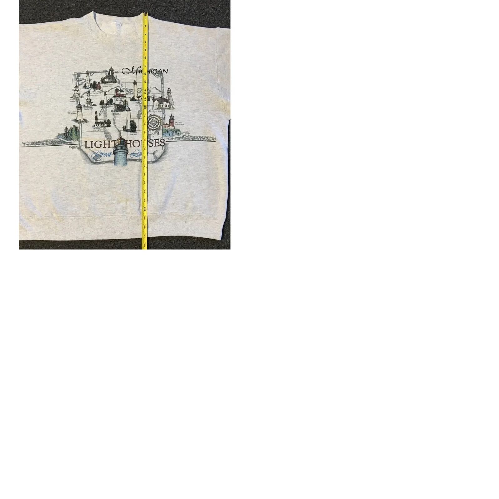 Nautica VINTAGE Michigan Lighthouse Faded All Over Print Sweatshirt XL Gray Pullover Men 90s Nautical Grunge Art Beach USA USA Size US XL / EU 56 / 4 - 9 Thumbnail
