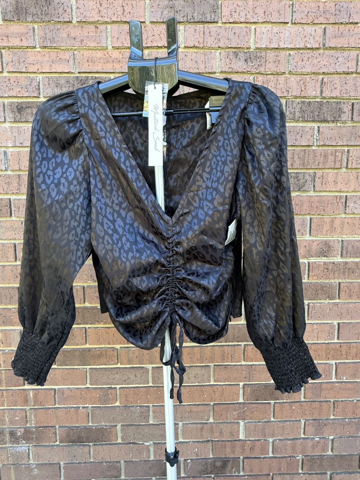 Other Mustard Seed Satin Top Black Cheetah Leopard V Neck Size L / US 10 / IT 46 - 1 Thumbnail