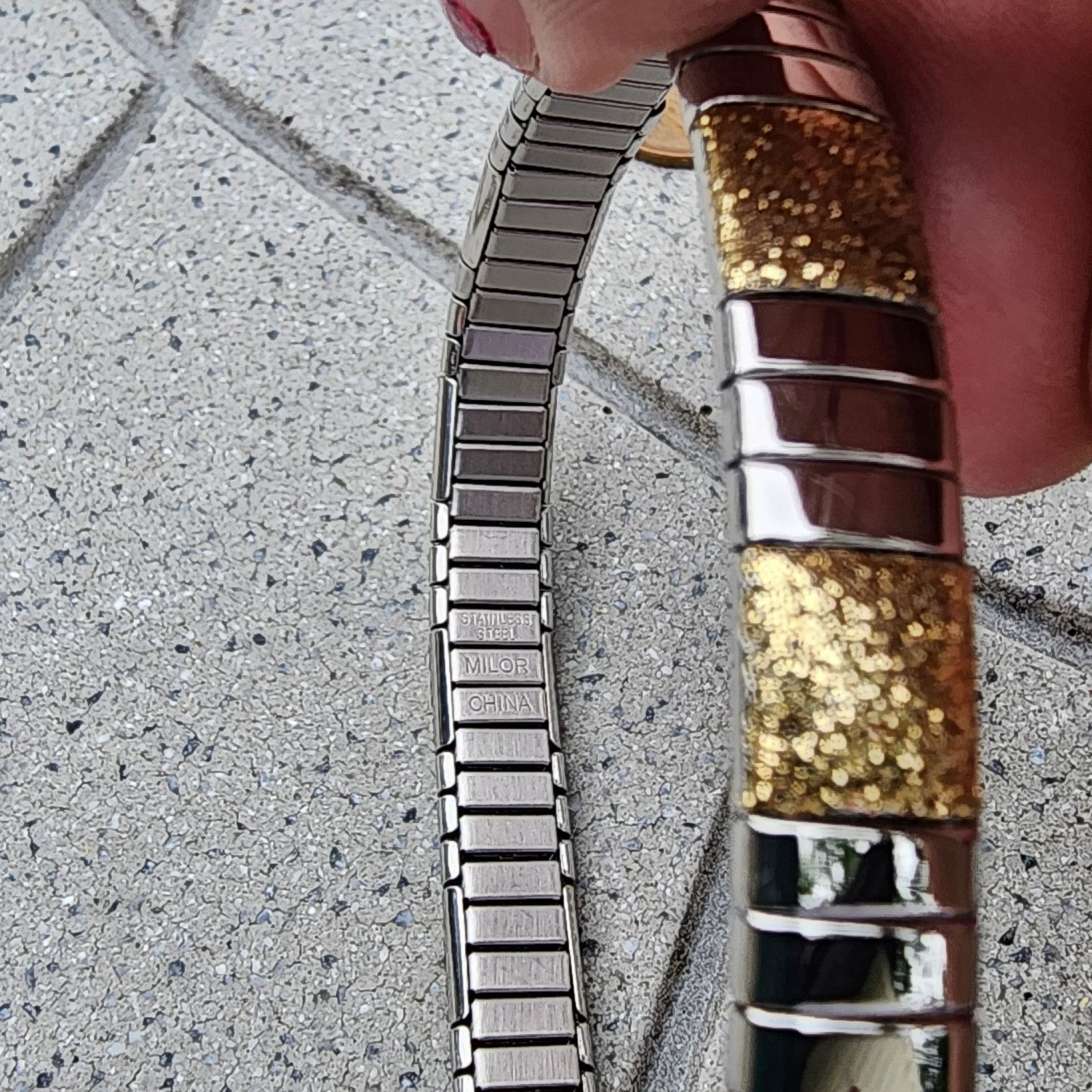 Designer Milor Polished Glitter Stainless Steel Stretch Link Bracelet Size ONE SIZE - 5 Thumbnail