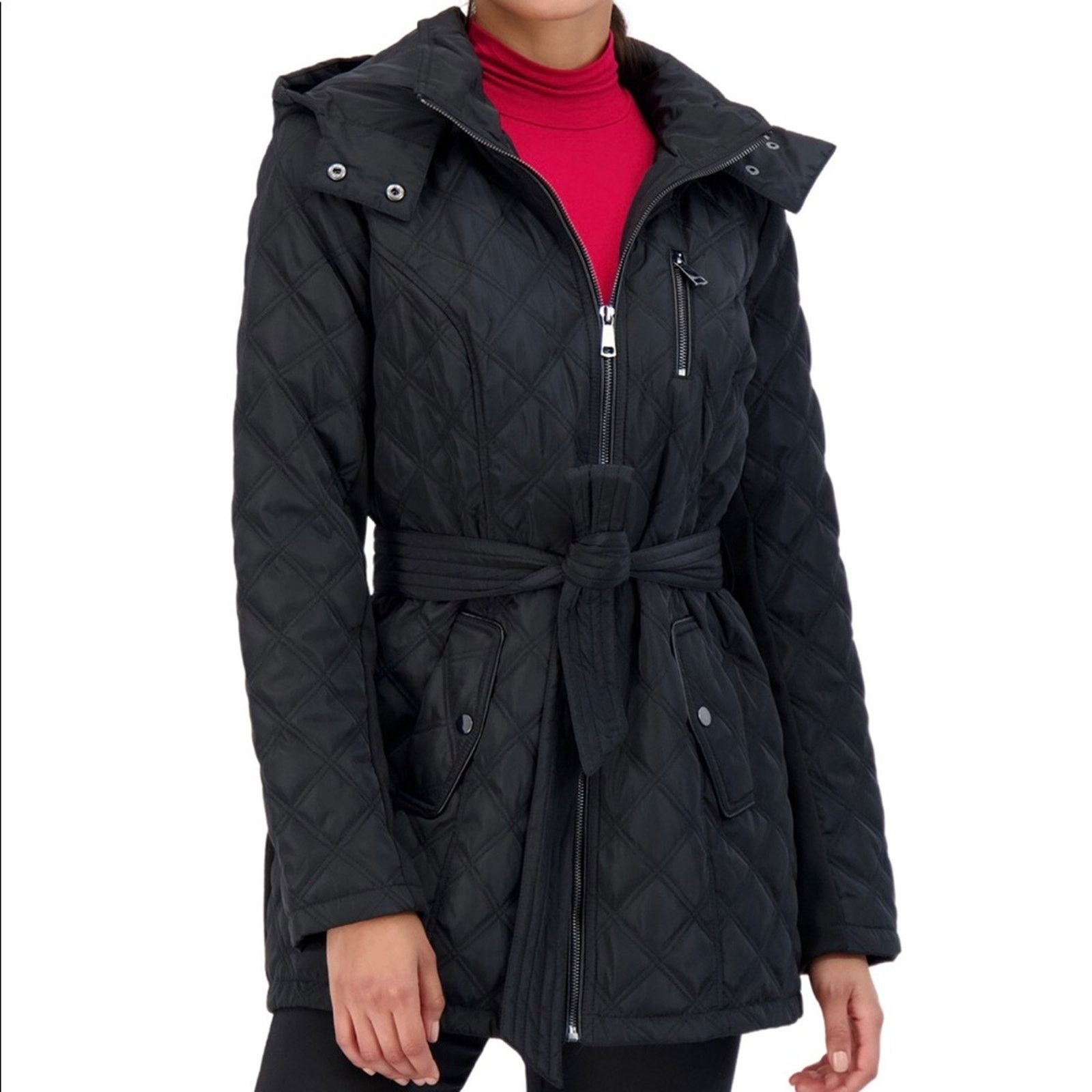 Other Sebby black quilted zipper hood belted jacket NWT Size XXL / US 16-18 / IT 52-54 - 1 Thumbnail