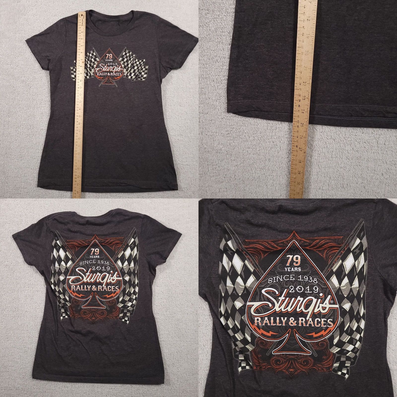 Vintage Sturgis Motorcycle Rally 2019 79th Annual T-Shirt Women's Fitted Medium Tee Gray Cotton Jersey Short Sleeve Round Neck Slim Tee Size M / US 6-8 / IT 42-44 - 8 Thumbnail