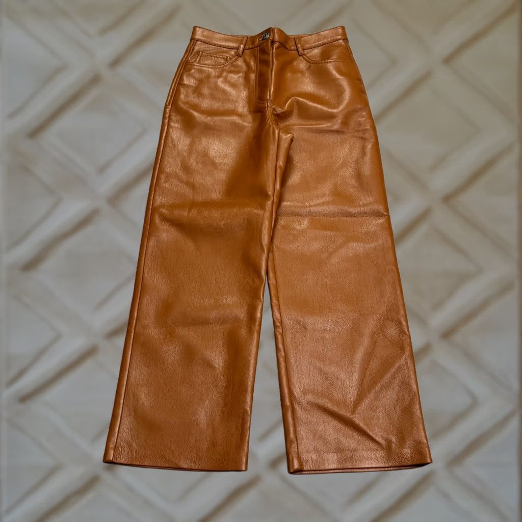 Vintage Wilfred Brown Leather Straight Leg High Rise Cropped Pants Women 2 Size 26" / US 2 / IT 38 - 1 Thumbnail