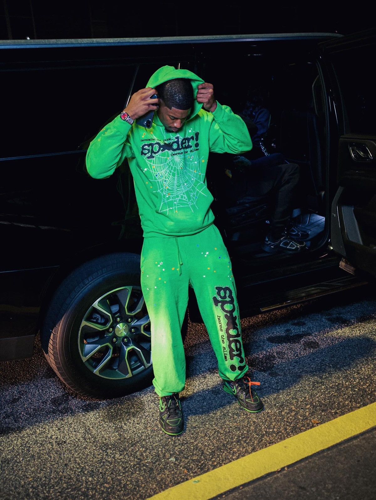 Sp5der Sp5der v2 green punk rhinestone sweatpants Size US 32 / EU 48 - 2 Thumbnail