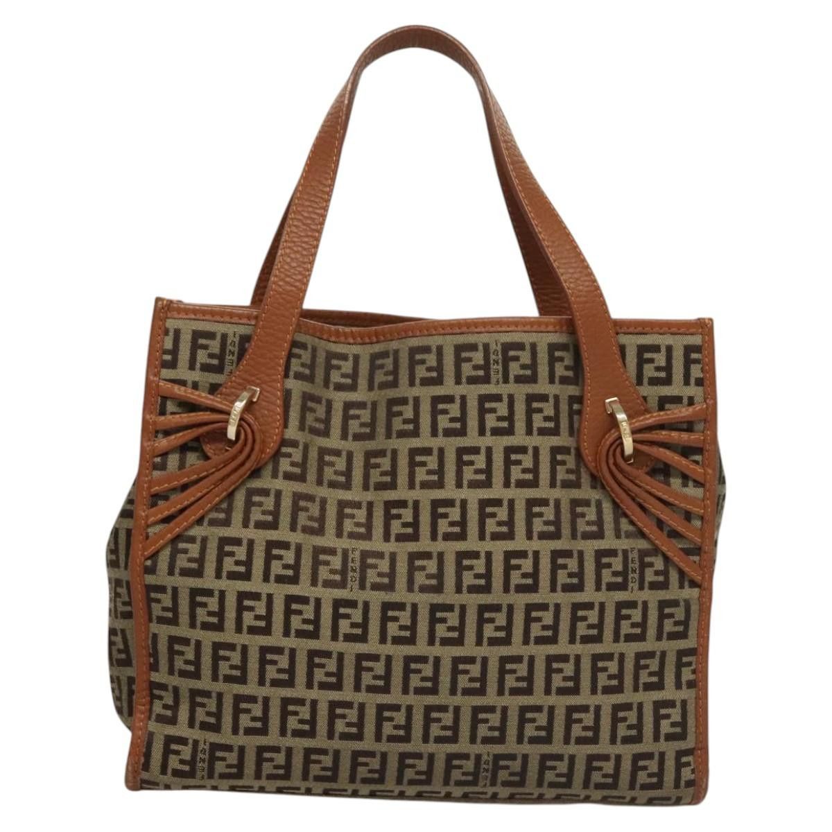 FENDI Zucchino Canvas Hand Bag Brown Gold