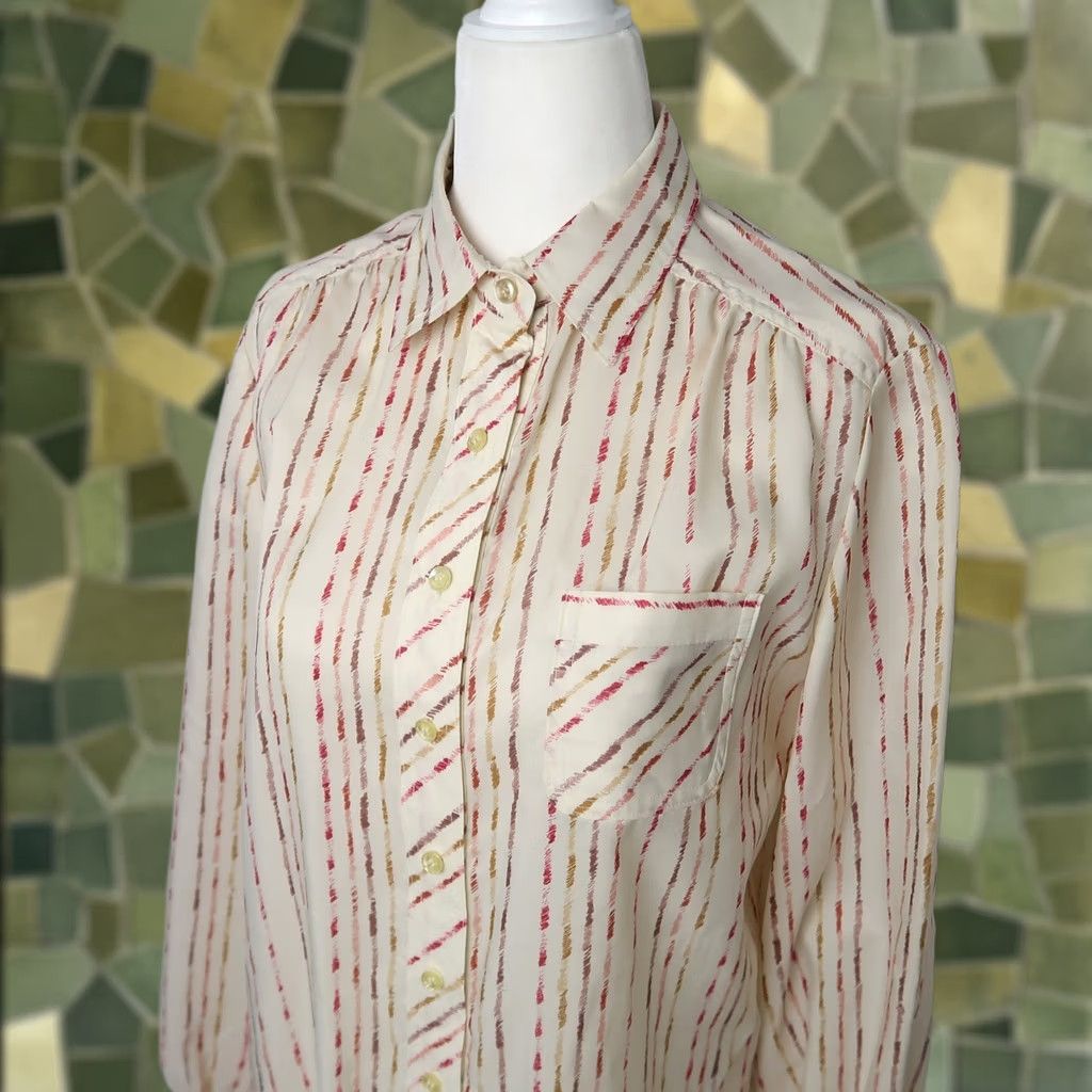 Vintage VINTAGE Schrader Sport cream red stripe Midi Shirt Dress 10 Womens 80s Secretary/Geek - Wear to Work Size L / US 10 / IT 46 - 1 Thumbnail