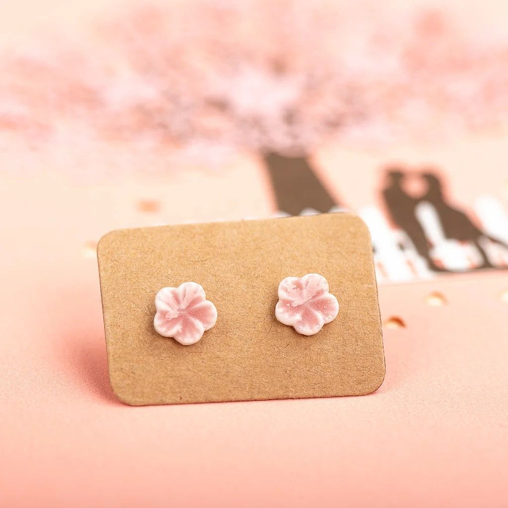 Jewelry Small Flower Stud Earrings Ceramic Ear Gift For Her Size ONE SIZE - 1 Thumbnail