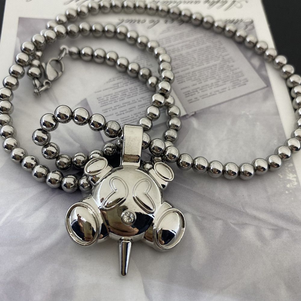 Jewelry Stainless Steel Round Bead Chain Quadangle Ball Necklace Size ONE SIZE - 1 Thumbnail
