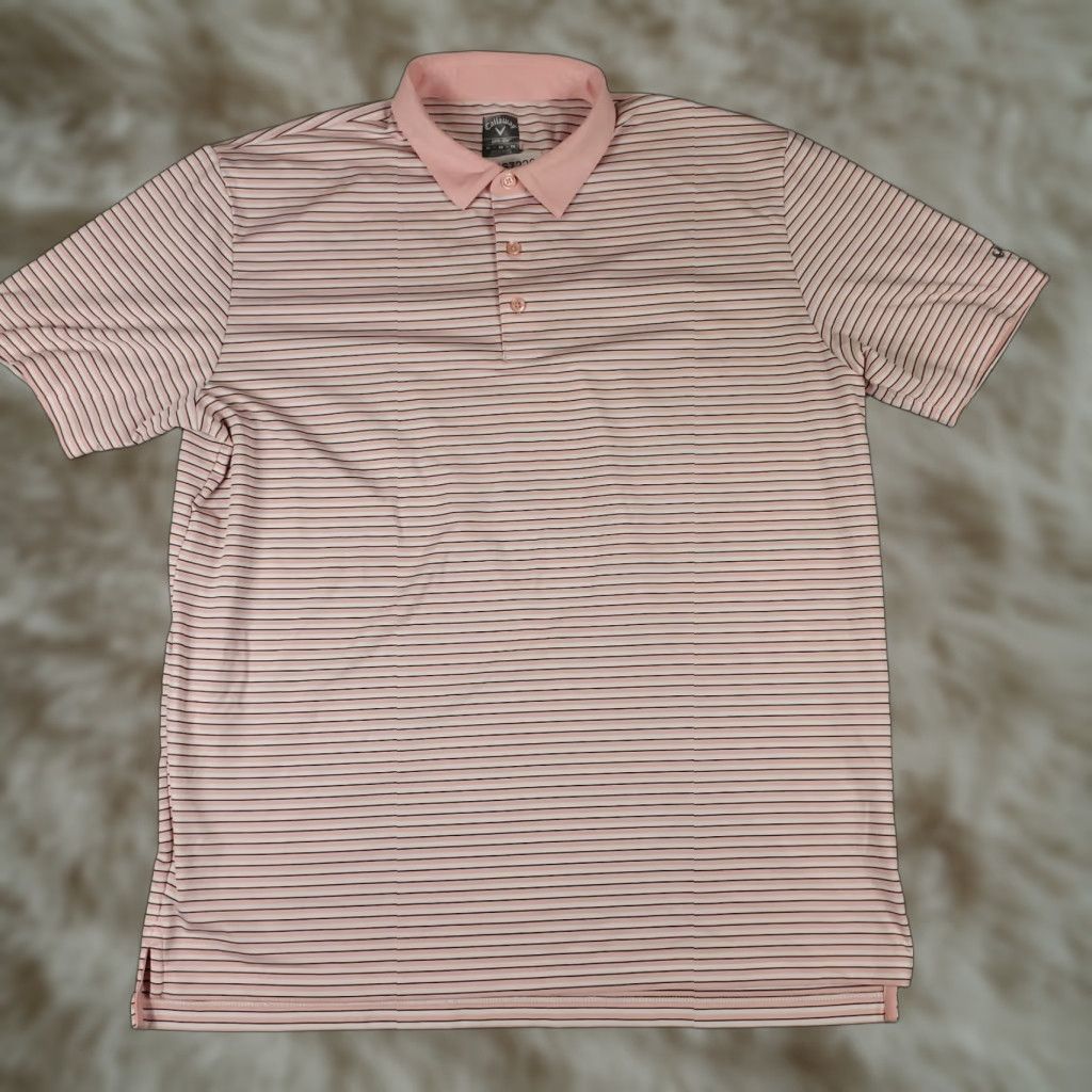 Callaway Callaway Polo Shirt Mens Size XL Pink Striped Short Sleeve Golf Casual Button Collar Polo Men XL Pink Striped Size US XL / EU 56 / 4 - 1 Thumbnail