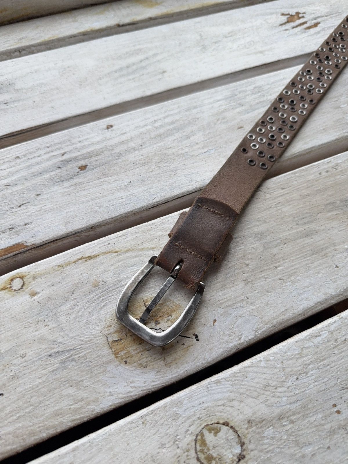Leather Vintage Japanese Leather Punk Emo Rock Goth Y2K Drill belt Size ONE SIZE - 7 Thumbnail