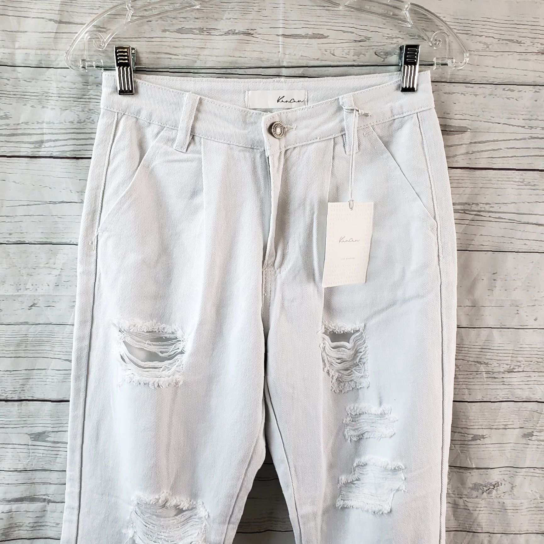 Vintage Kancan Womens High Rise Jeans Sz 24 White Distressed Cargo Pocket Denim 29.5in Inseam Womens Size 42" / US 20 - 2 Thumbnail