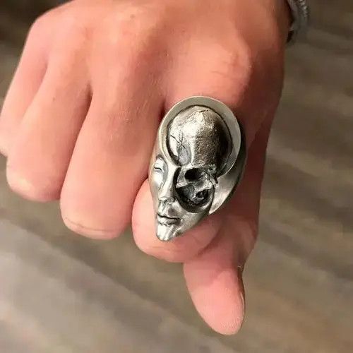 Jewelry × Ring Of Fire Unique Design Human Duality Hide Yin and Yang Skull Rings Size ONE SIZE - 3 Thumbnail