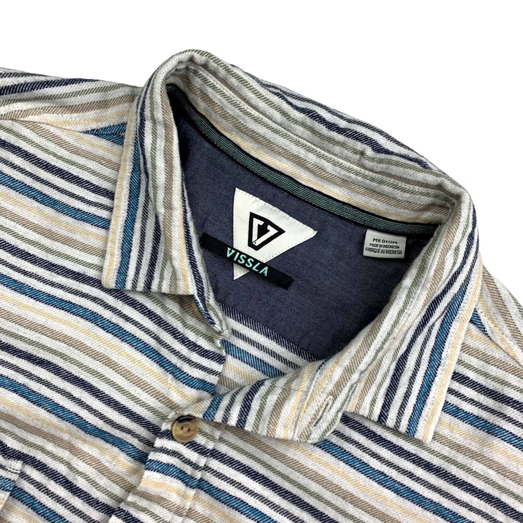 Vissla Vissla Button-Up Shirt Mens L/S Beige/Blue Stripe Medium Cotton 100% Long Sleeve Shirt Size US M / EU 48-50 / 2 - 2 Thumbnail