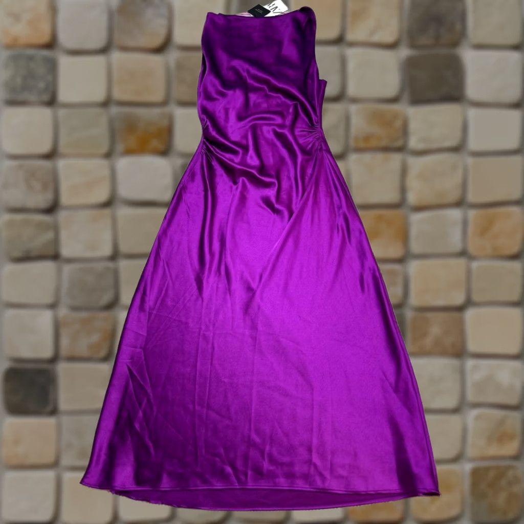 zara purple satin midi dress Zara Satin Midi Slip Dress Lilac