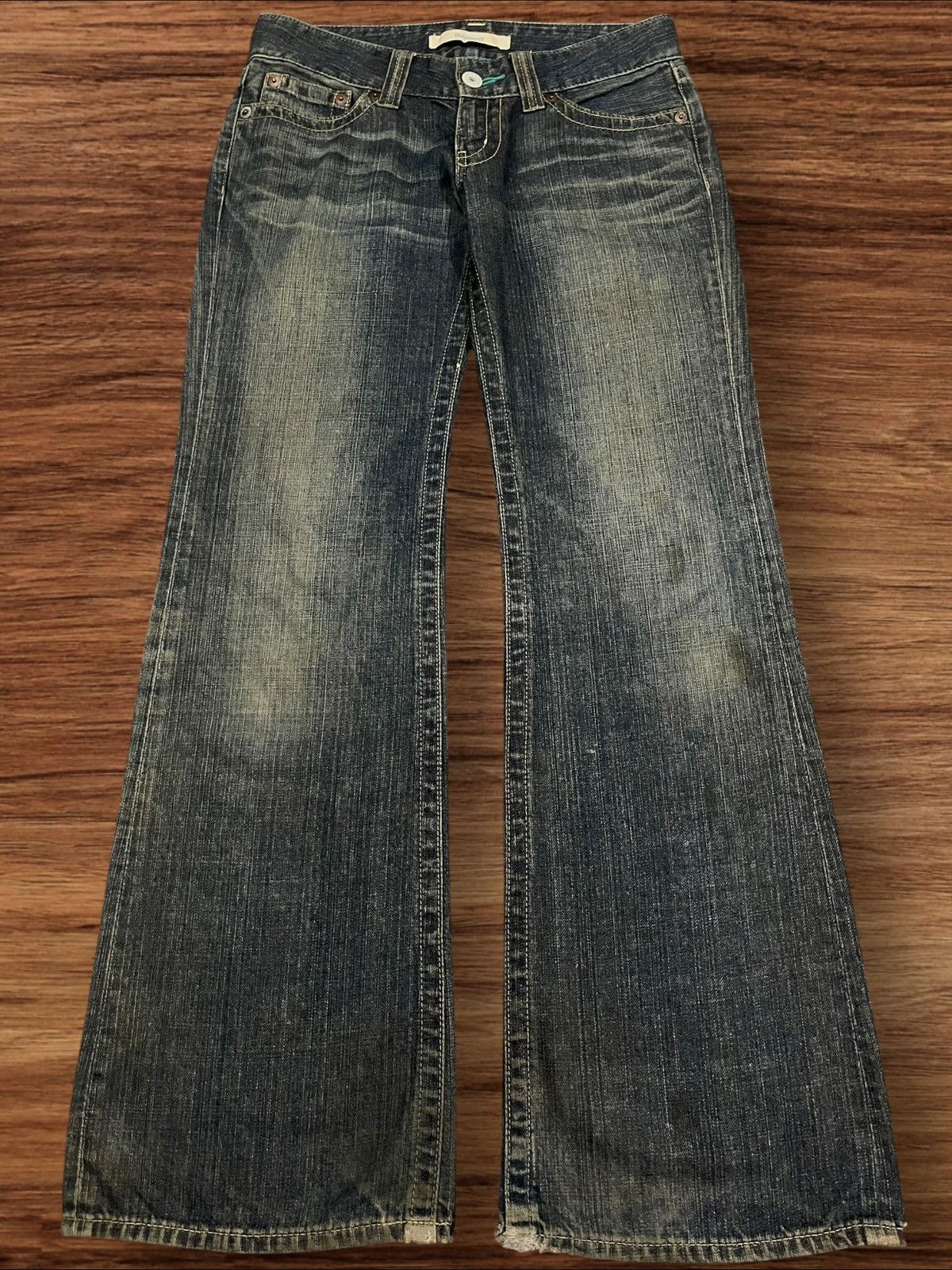 Japanese Brand × Uniqlo Vintage Japanese Brand Uniqlo Blue Faded Frayed Flare Jeans Size 31" - 1 Thumbnail