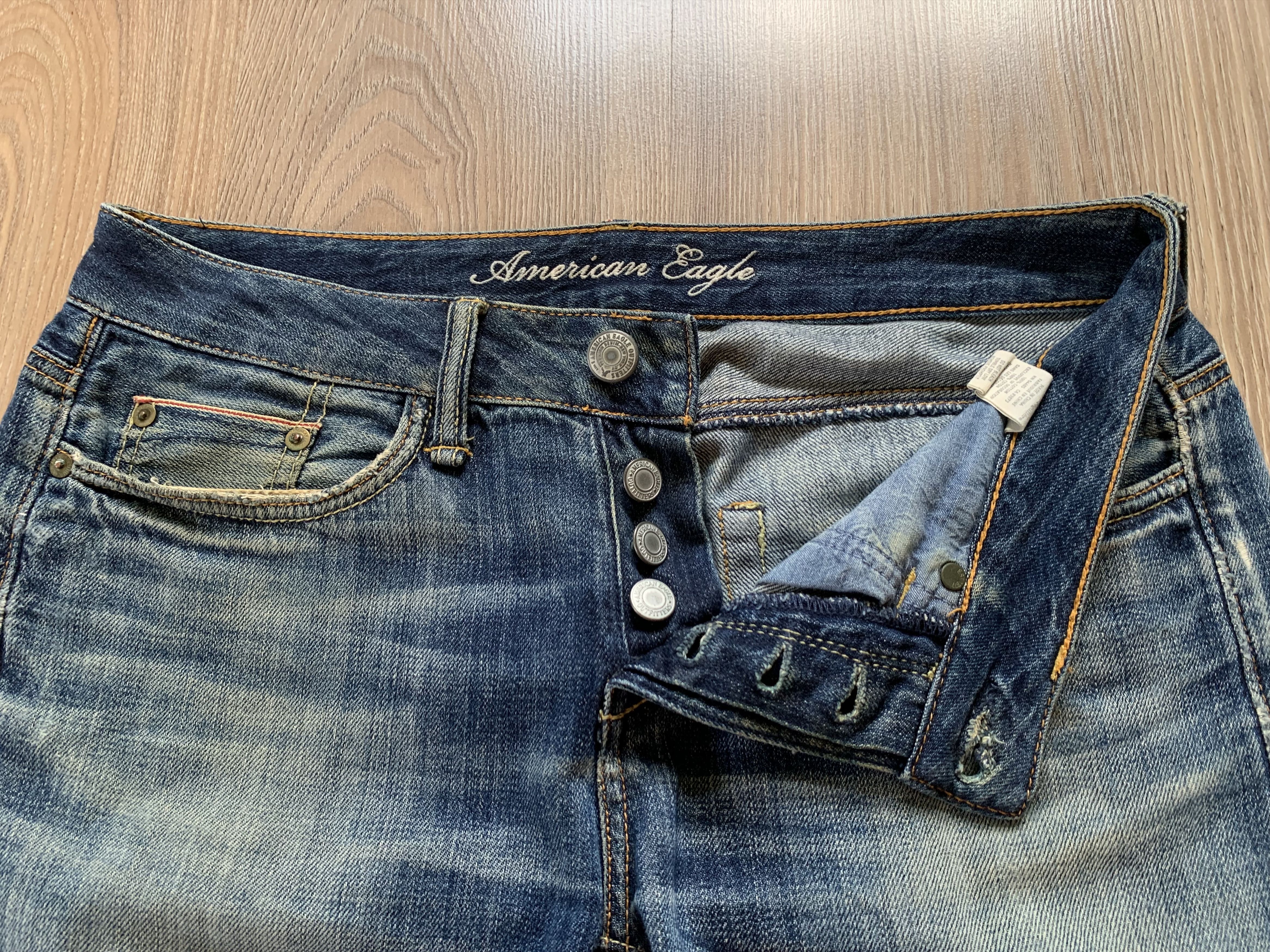 American Eagle Outfitters American Eagle Light Blue Distressed Selvedge Jeans Size US 30 / EU 46 - 7 Thumbnail