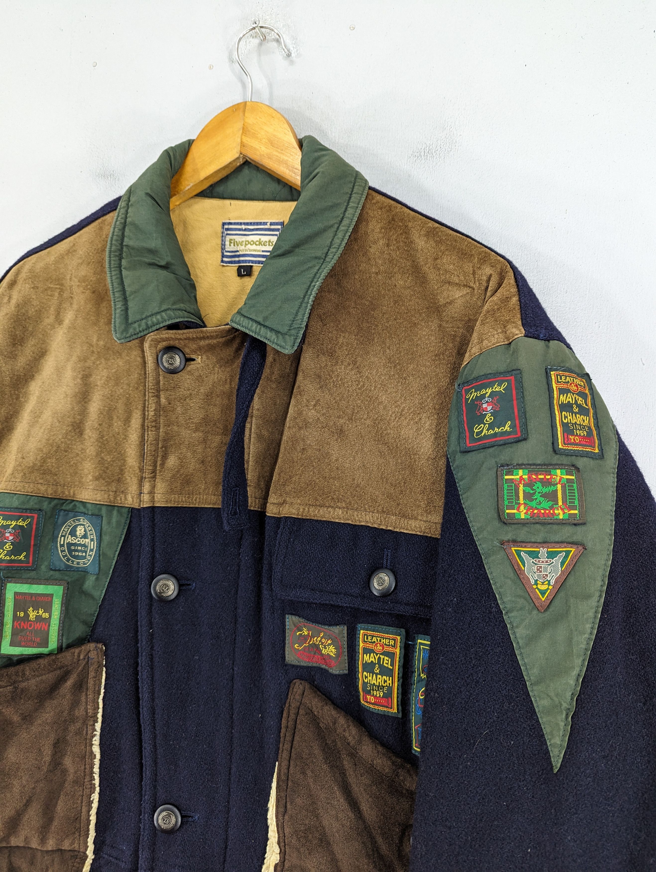 Japanese Brand Vintage Five Pockets Wool/Leather Patches Jacket Size US L / EU 52-54 / 3 - 6 Thumbnail