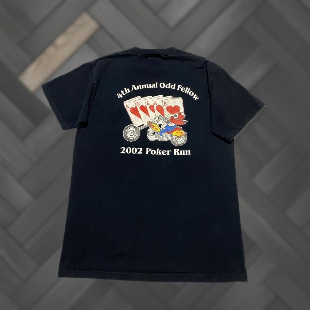 Fruit Of The Loom VINTAGE Odd Fellow Poker Run Shirt Mens Large Black Motorcycle Biker 2002 Tee 00s Size US L / EU 52-54 / 3 - 1 Thumbnail