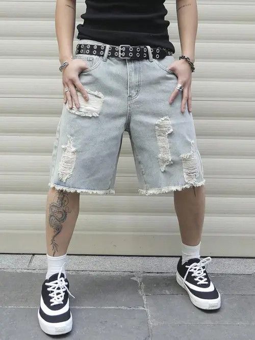 Jean Washed distressed ripped RAW jeans shorts Size US 34 / EU 50 - 1 Thumbnail
