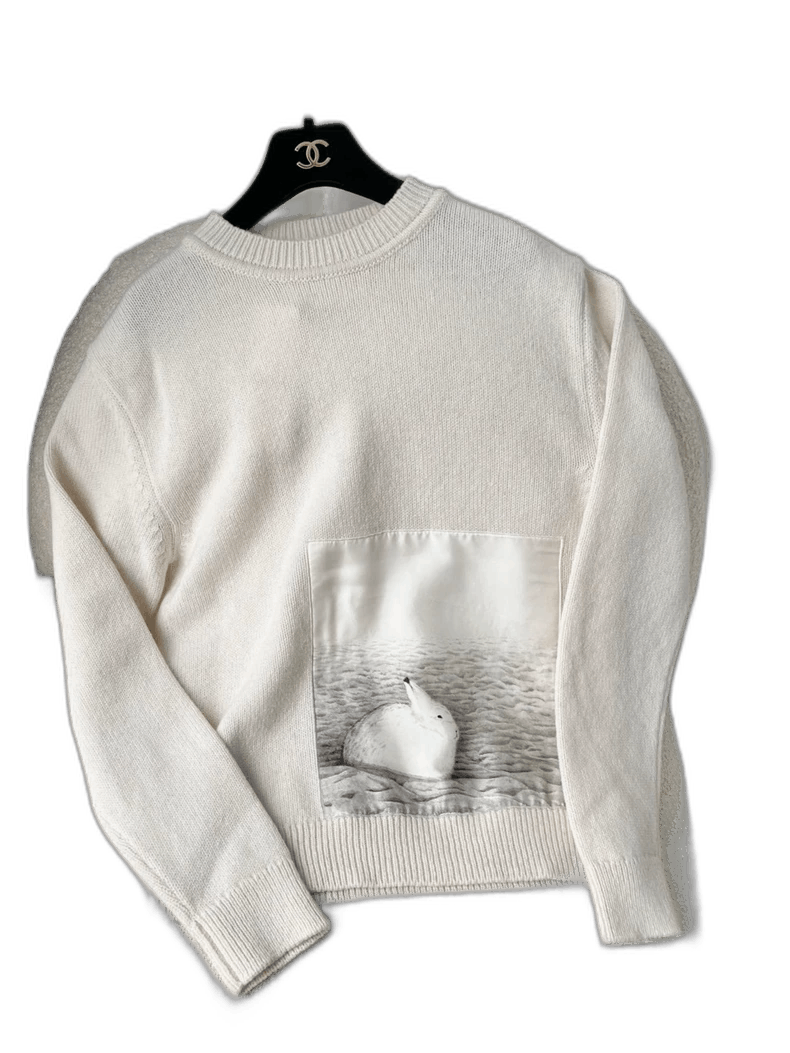Jil Sander Jil Sander White Knit Sweater with Design-yf Size US S / EU 44-46 / 1 - 1 Thumbnail