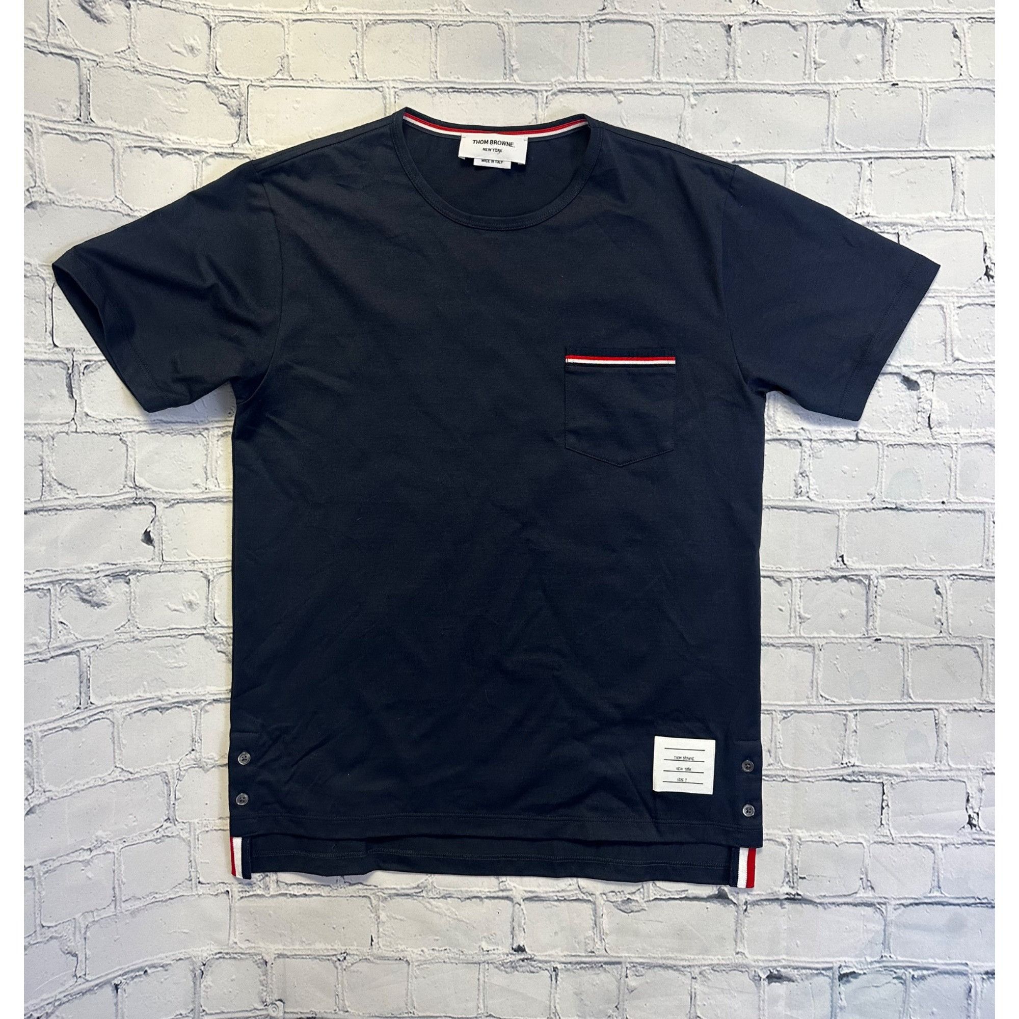 image of Thom Browne New York Navy Patch Pocket T-Shirt, Men's (Size Medium)