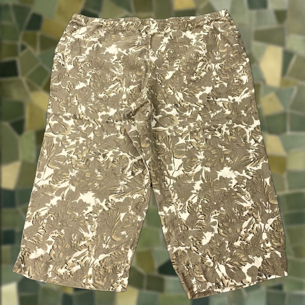 J. Jill J Jill Love Linen Pants Womens 4X Capri Cropped Casual Brown Tan Leaf Print Size 40" / US 18 - 1 Thumbnail