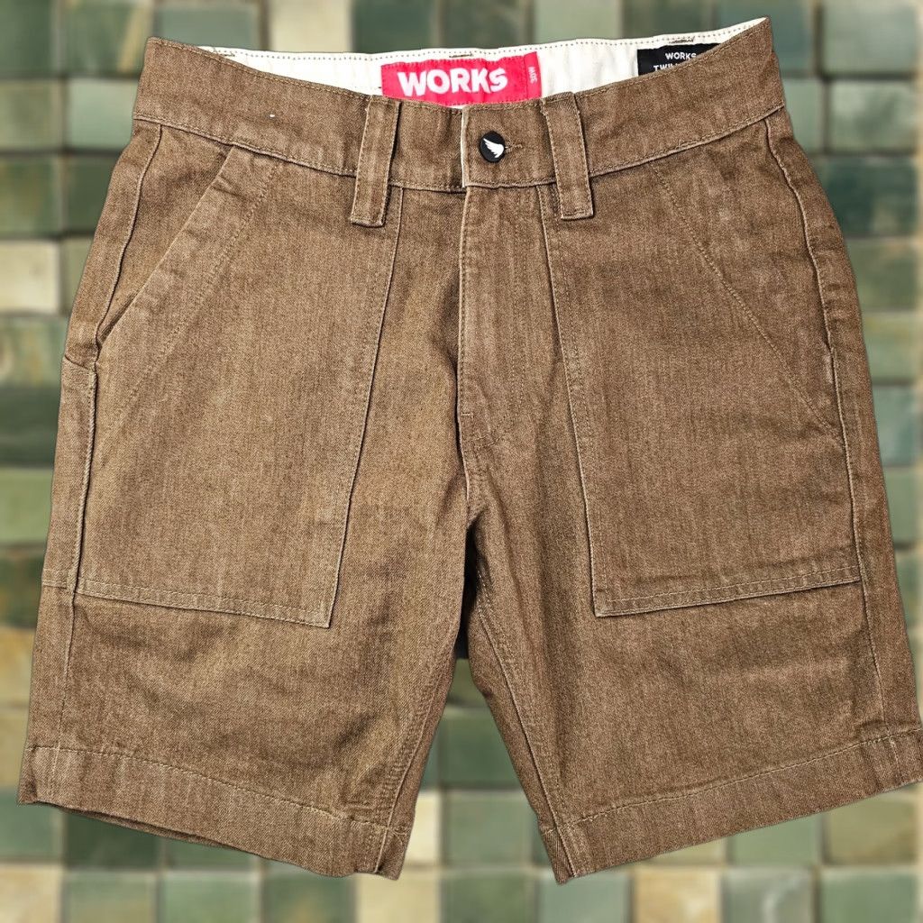 Denime Saint Works Mens 30 Twill Shorts Brown Denim Cotton Blend Cargo Xs? Size US 30 / EU 46 - 1 Thumbnail