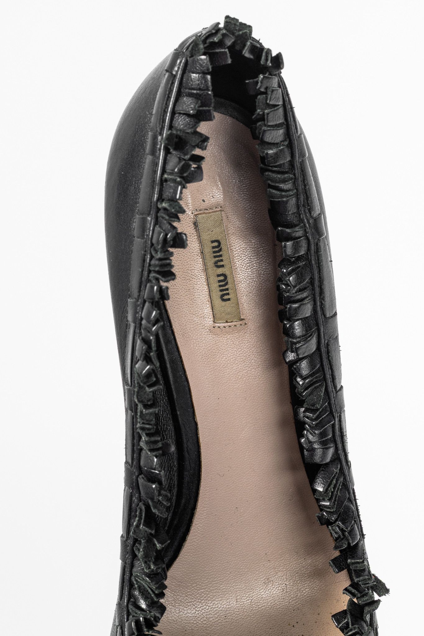 Miu Miu Miu Miu Black Leather Fringe-Trim Studded Bow Heels Size US 6 / IT 36 - 8 Thumbnail
