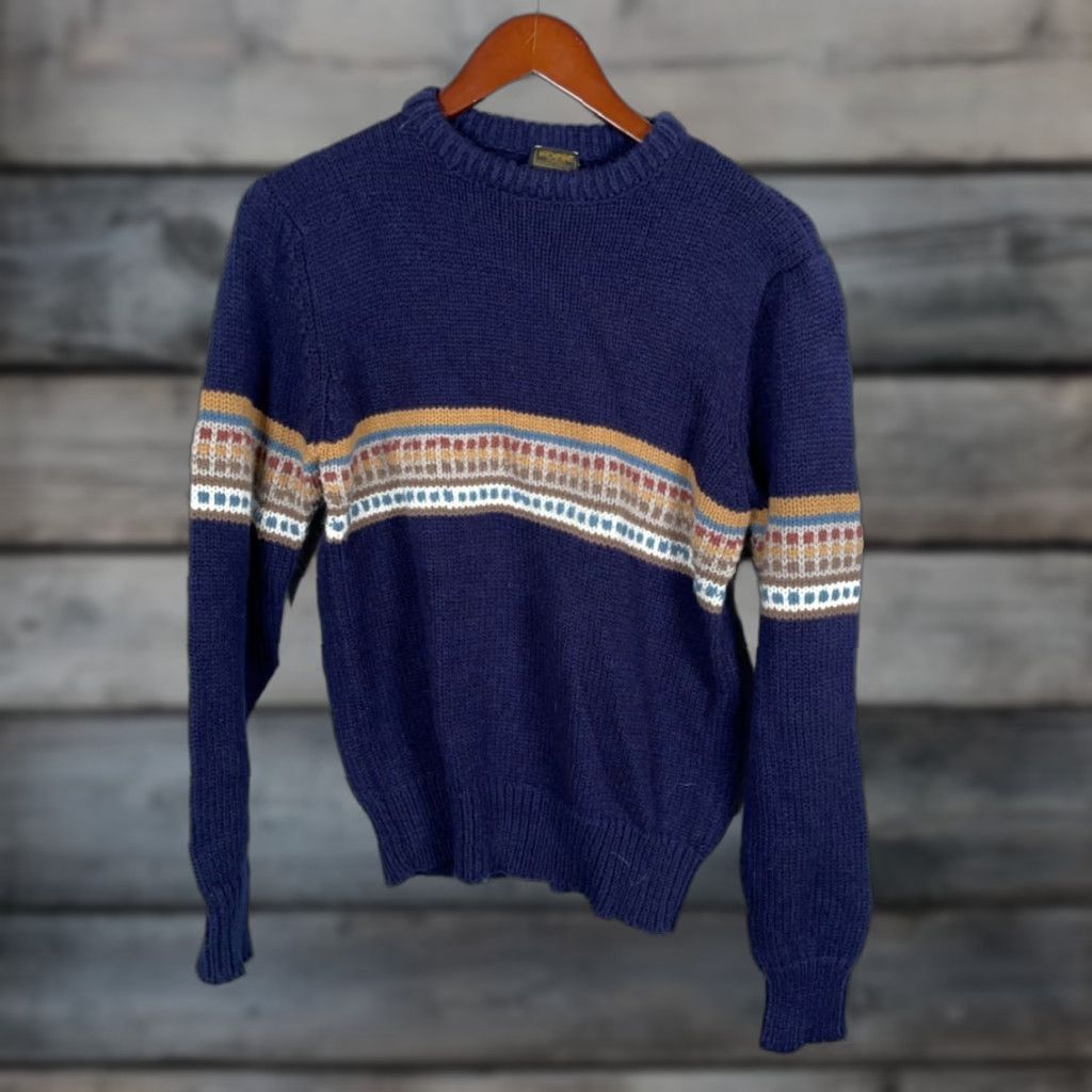 Vintage VINTAGE L'Abeille Beeline Geometric Sweater Womens Small Dark Blue Crewneck 80s 90s Retro Ski Winter Casual Mens? Size S / US 4 / IT 40 - 1 Thumbnail
