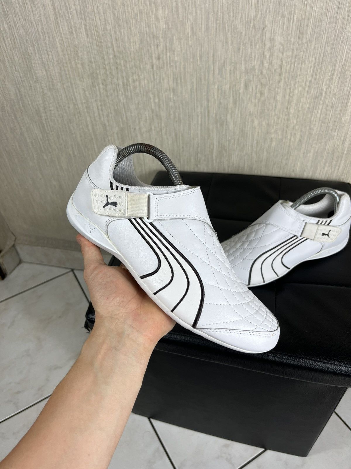 Puma Y2K Velcro Shoes Leather Sneakers Speed Cat Low in White, Men's (Size 7)