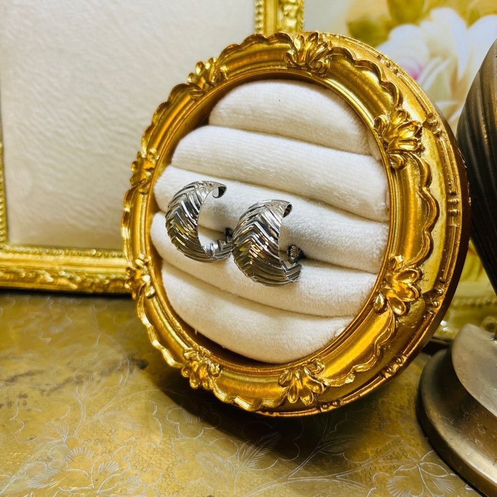 Vintage Vintage Textured Hoop Earrings Silver Toned Metal Size ONE SIZE - 2 Thumbnail