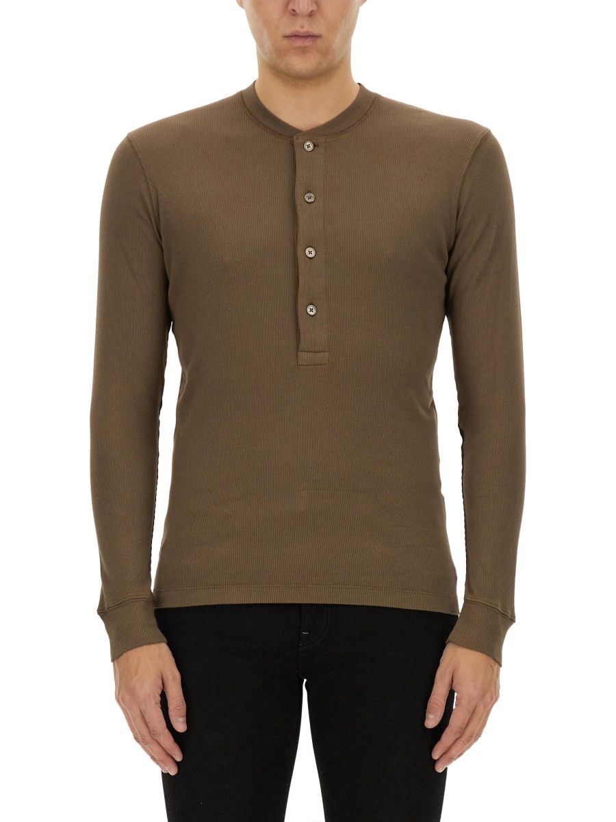 Tom Ford o1s22i1n0125 Henley T-Shirt in Moss Green Size US L / EU 52-54 / 3 - 1 Thumbnail