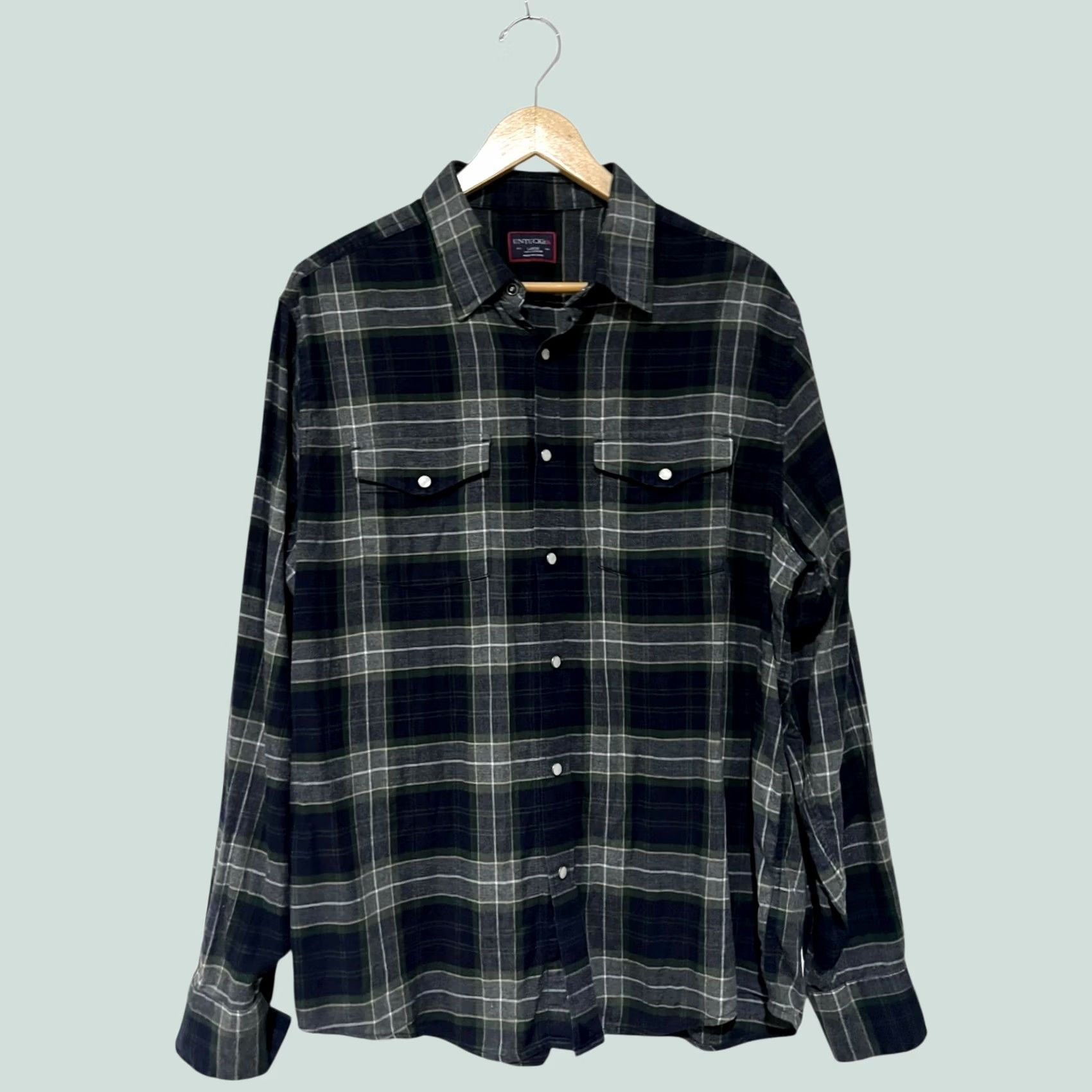 UNTUCKit UNTUCKit Pearl Snap Flannel Plaid Shirt Mens L 100% Cotton Blue Gray Green Size US L / EU 52-54 / 3 - 1 Thumbnail